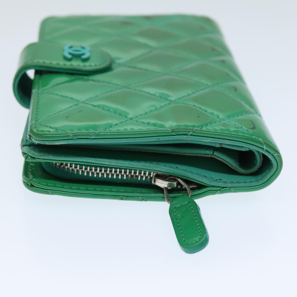 CHANEL Wallet Enamel Green CC Auth 78915