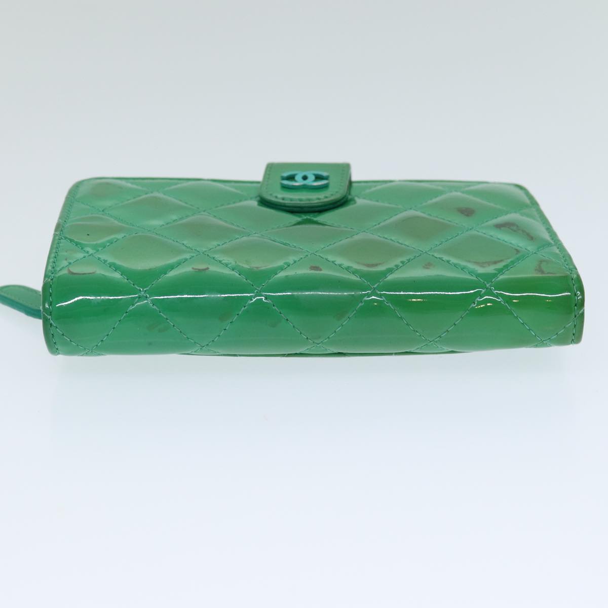 CHANEL Wallet Enamel Green CC Auth 78915