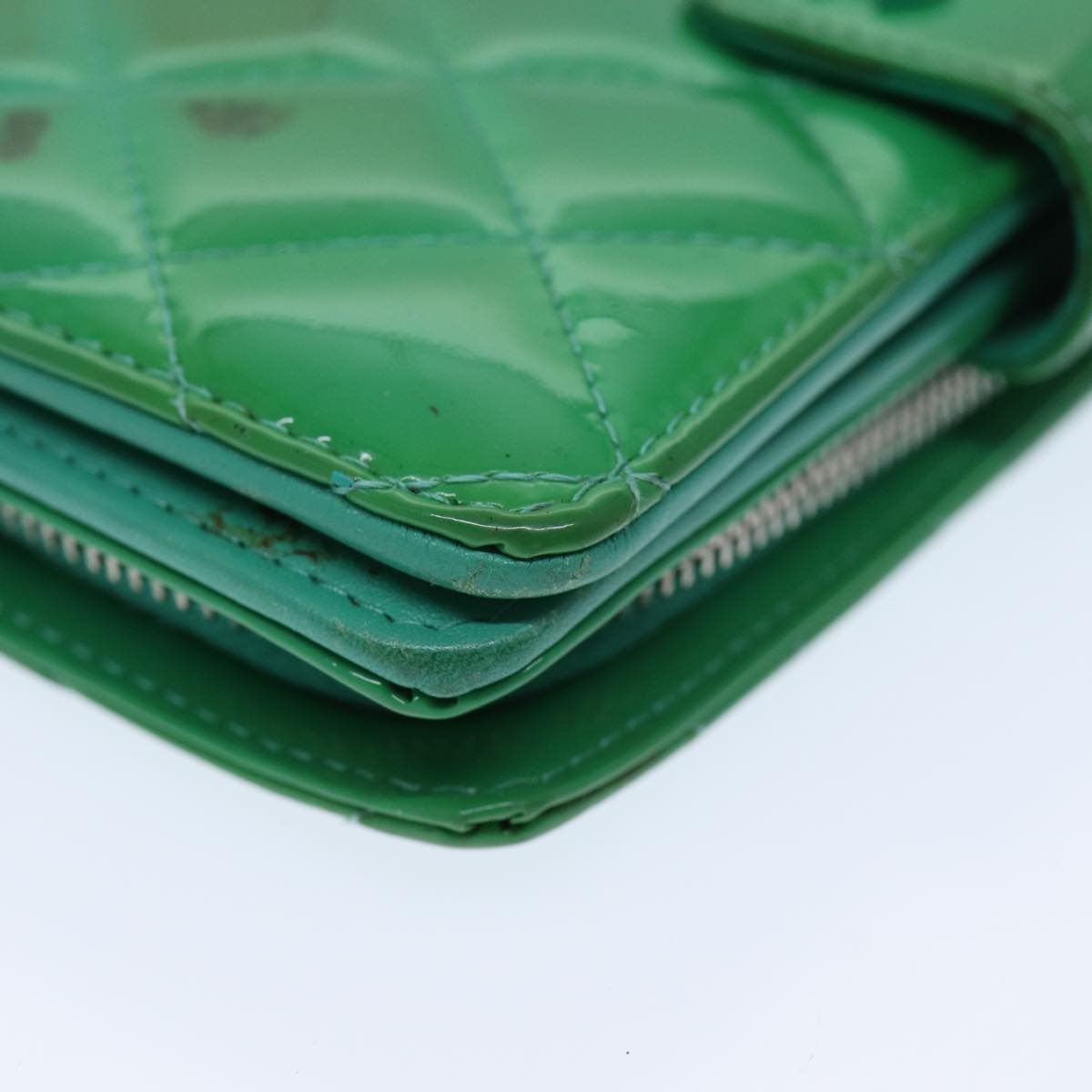 CHANEL Wallet Enamel Green CC Auth 78915