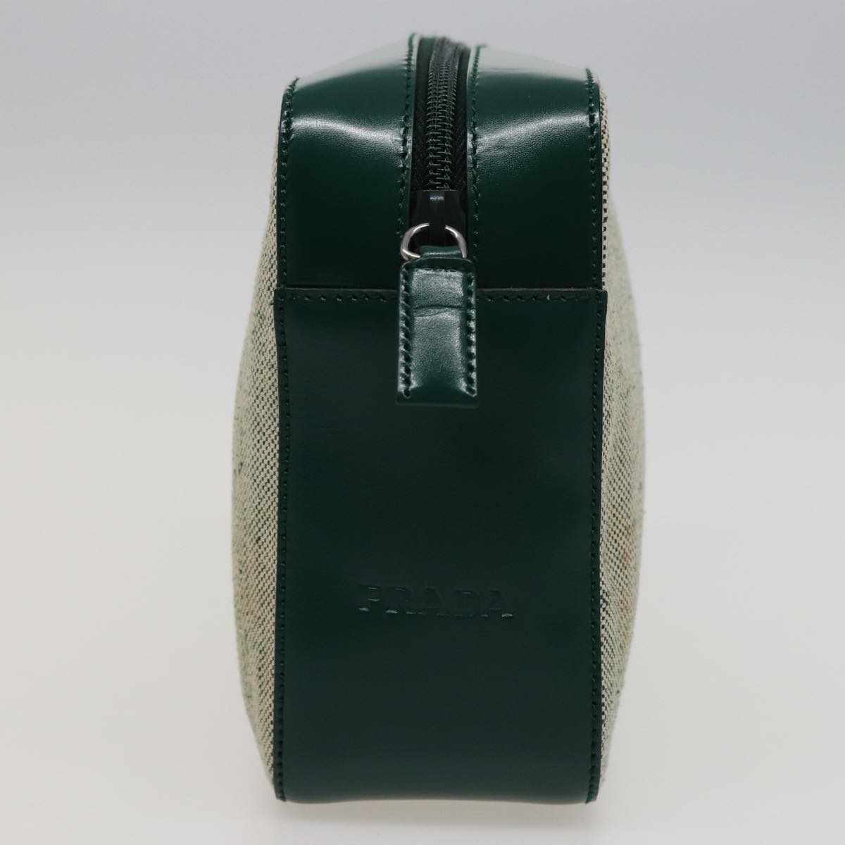 PRADA Shoulder Bag Canvas Leather Green Auth 78960