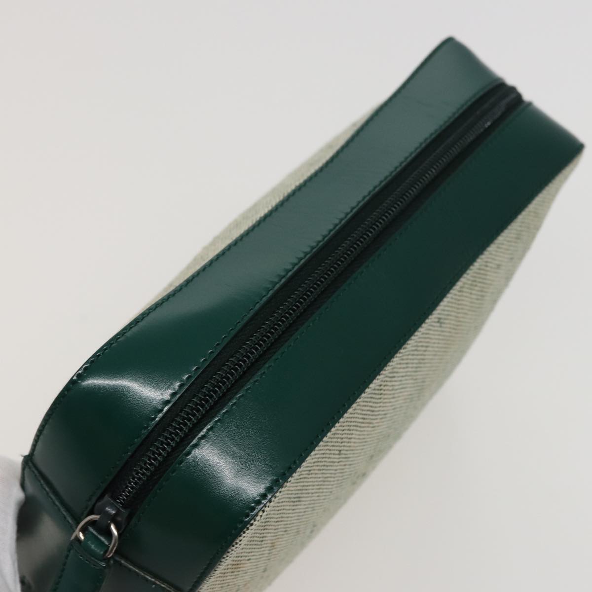 PRADA Shoulder Bag Canvas Leather Green Auth 78960