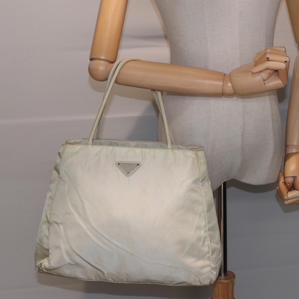 PRADA Hand Bag Nylon White Auth 78963