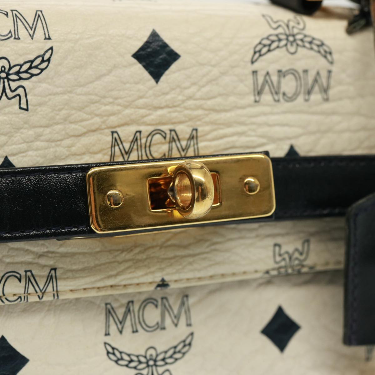 MCM Vicetos Logogram Hand Bag PVC White Auth 79097