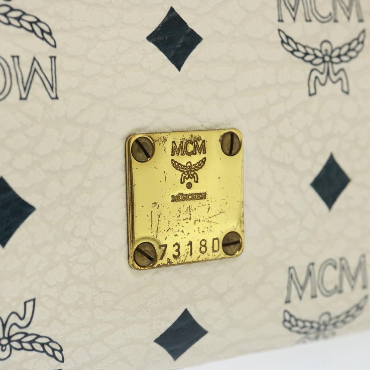 MCM Vicetos Logogram Hand Bag PVC White Auth 79097