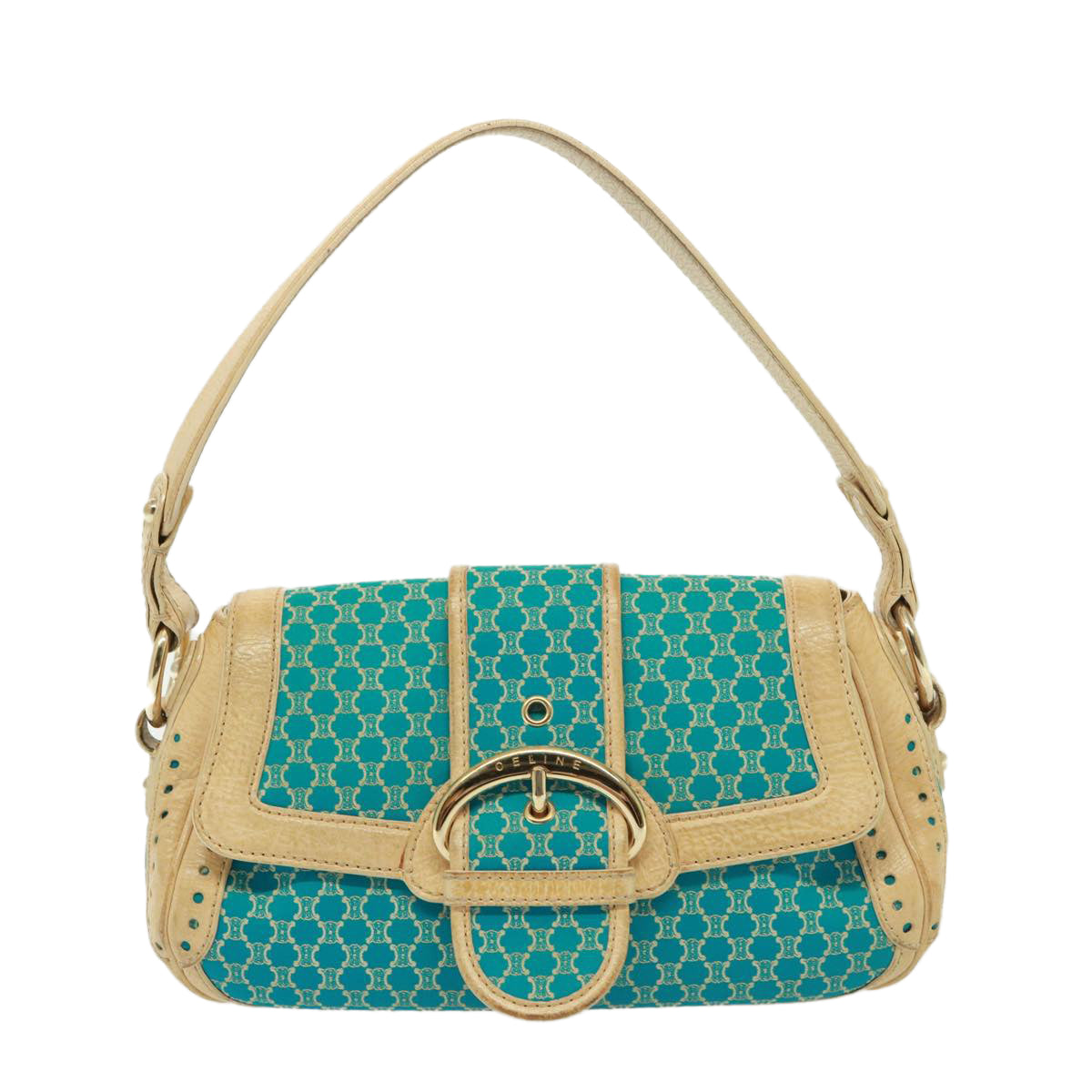 CELINE Macadam Canvas Shoulder Bag Turquoise Blue Auth 79101