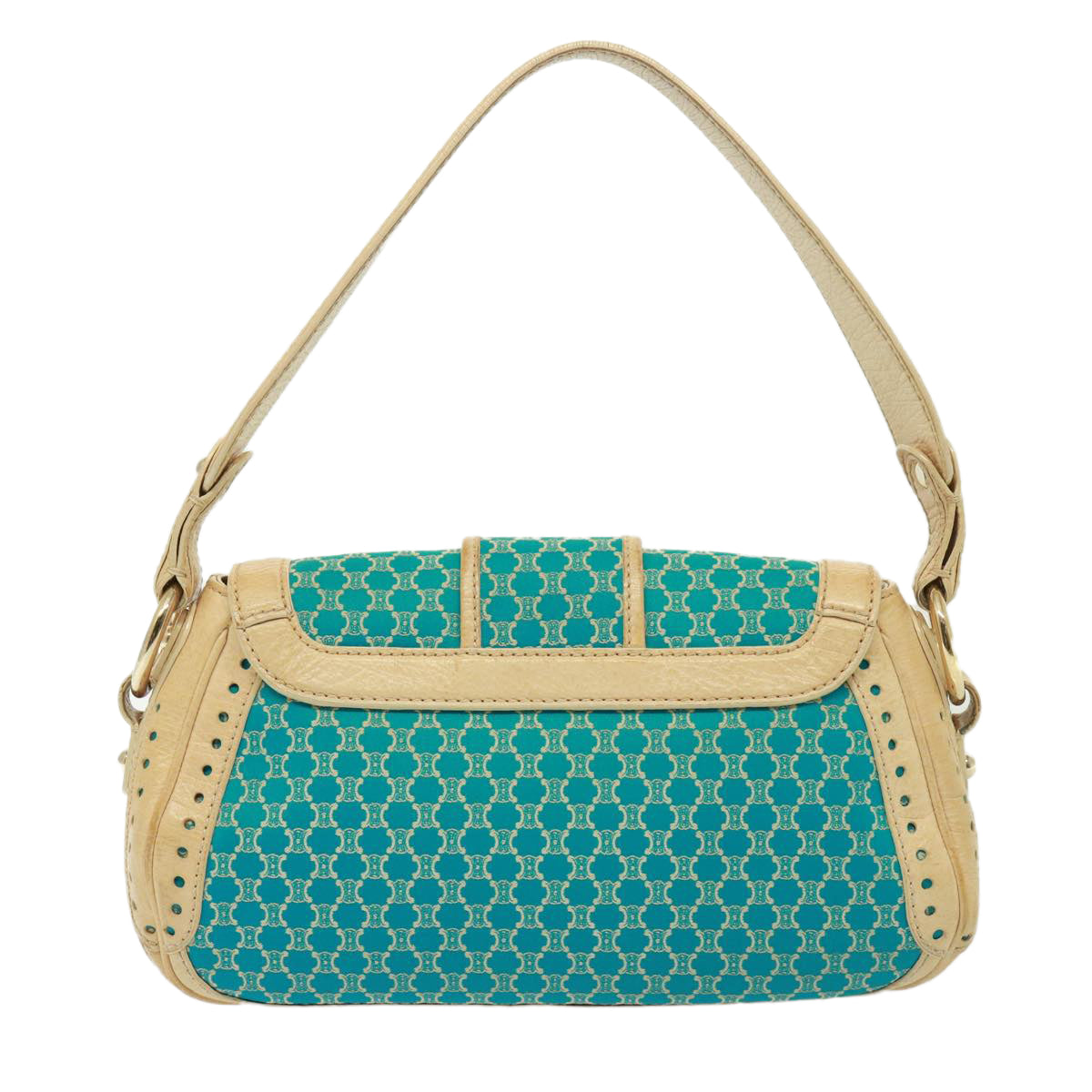 CELINE Macadam Canvas Shoulder Bag Turquoise Blue Auth 79101