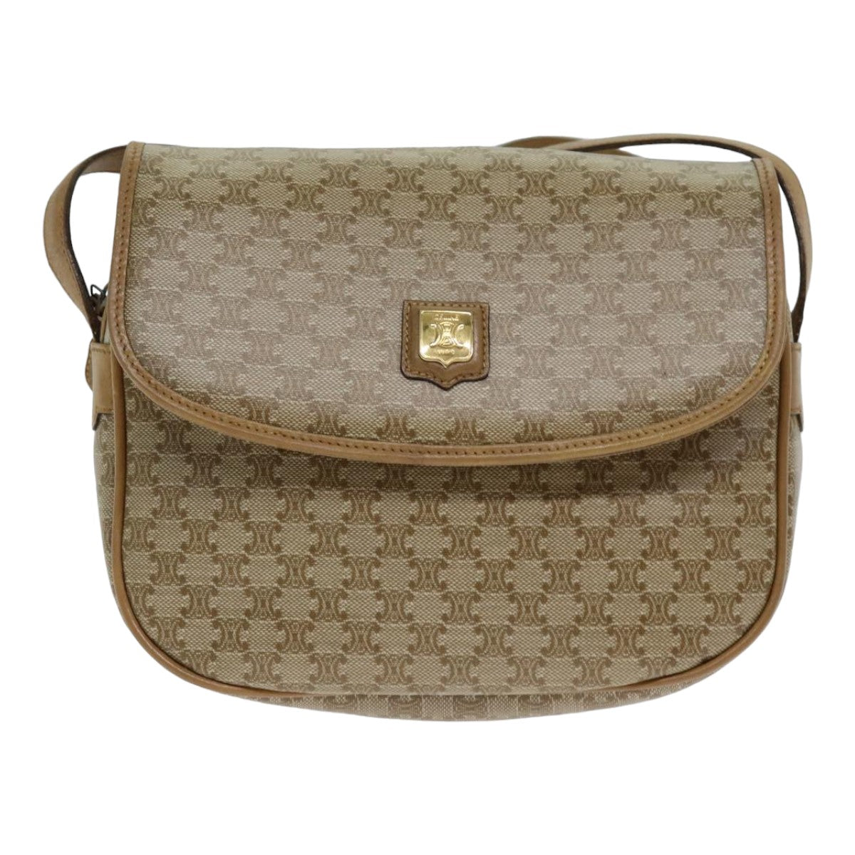 CELINE Macadam Canvas Shoulder Bag Beige Auth 79104