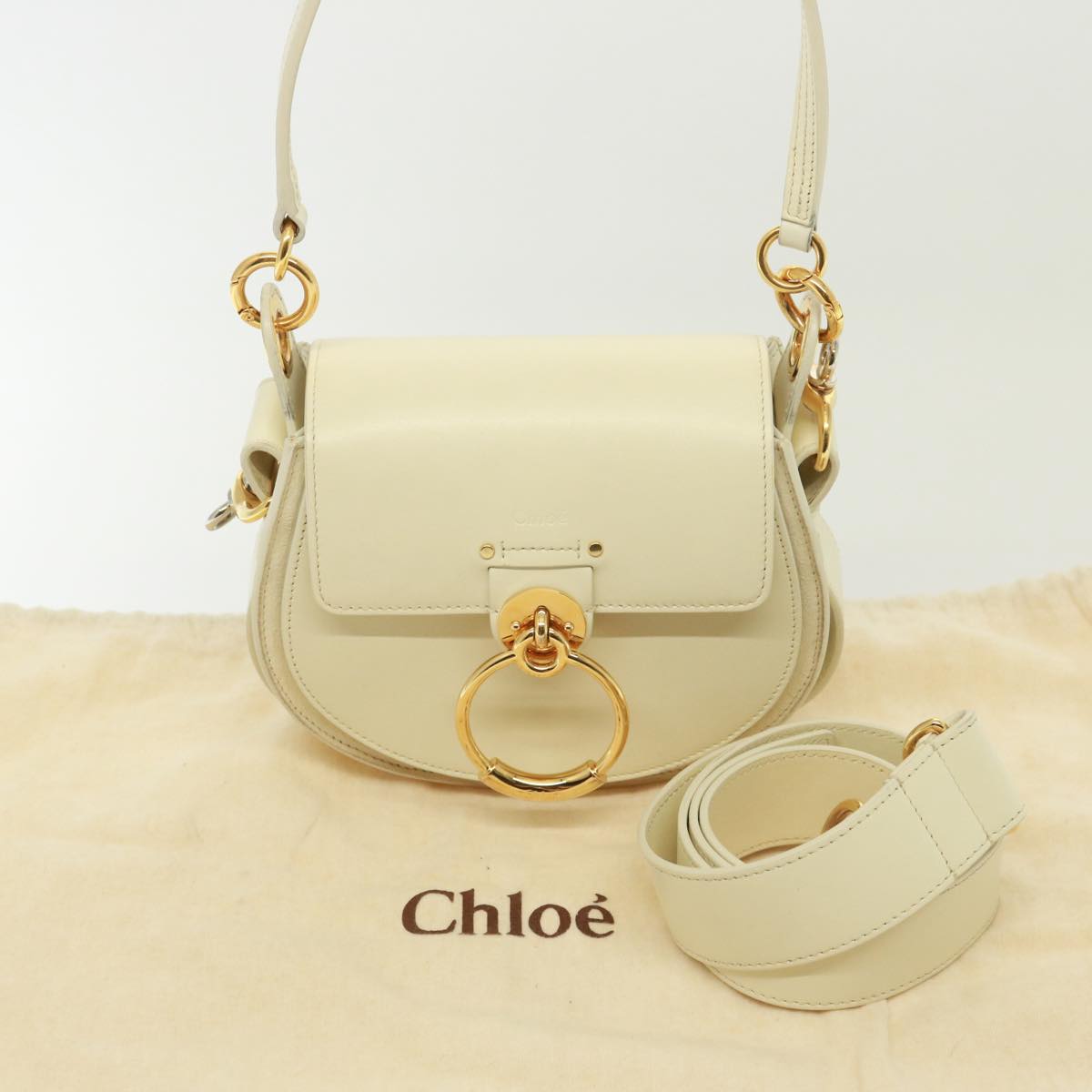 Chloe Tess Shoulder Bag Leather 2way White Auth 79105