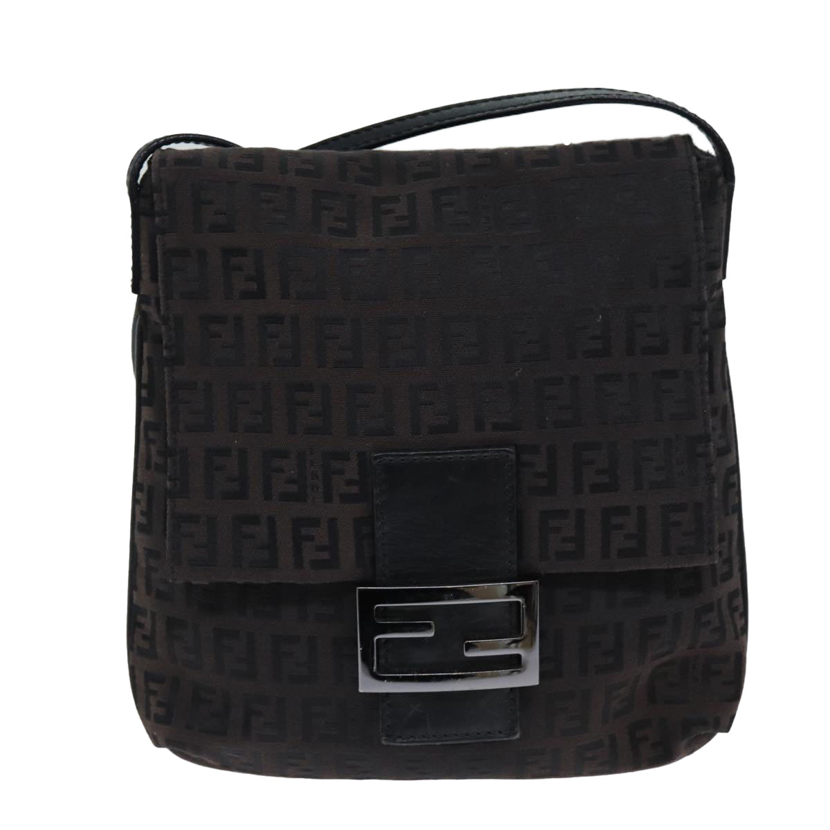 FENDI Zucchino Canvas Shoulder Bag Black Auth 79112