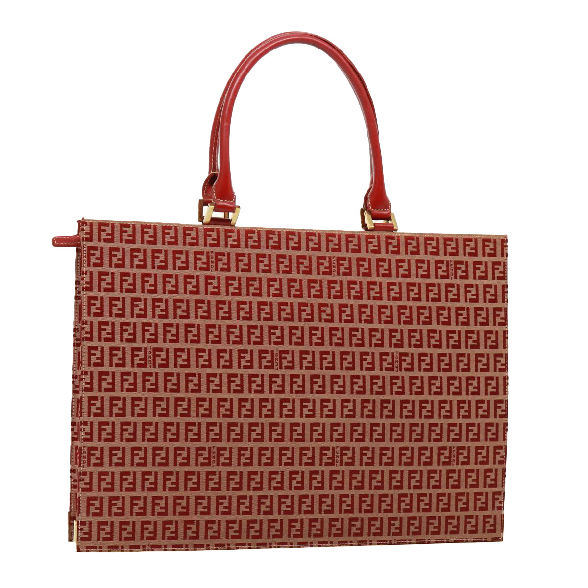 FENDI Zucchino Canvas Hand Bag Red Auth 79113