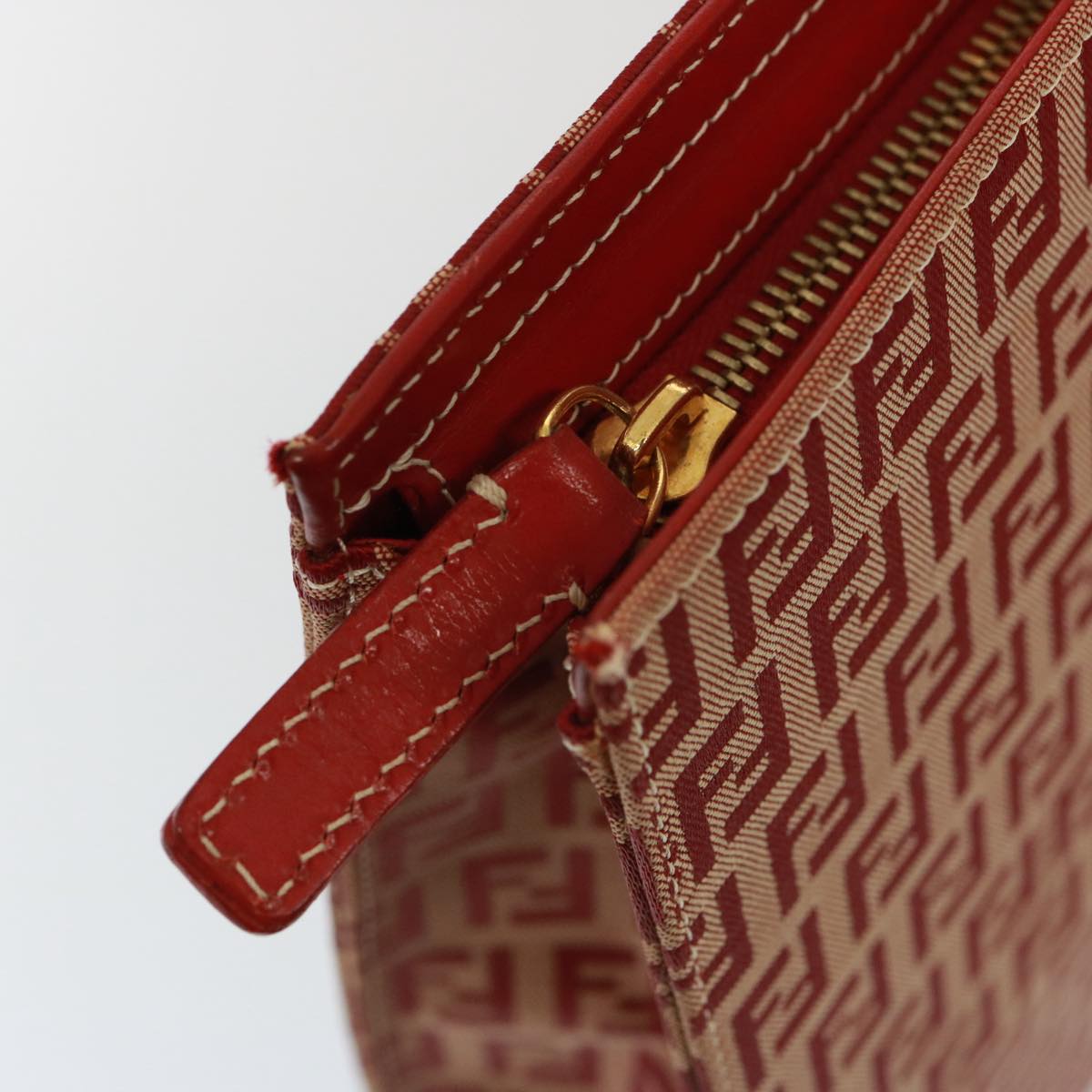 FENDI Zucchino Canvas Hand Bag Red Auth 79113