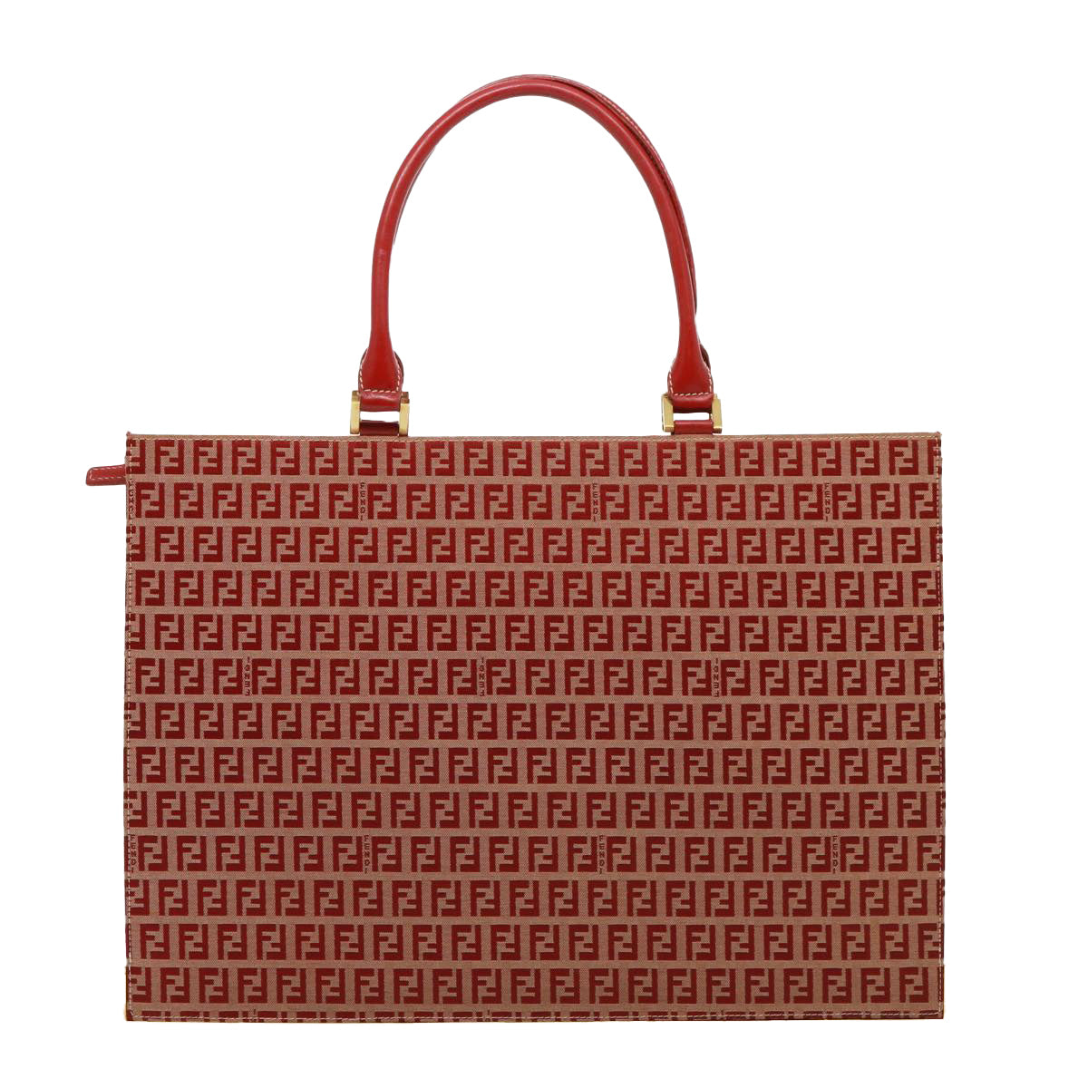 FENDI Zucchino Canvas Hand Bag Red Auth 79113