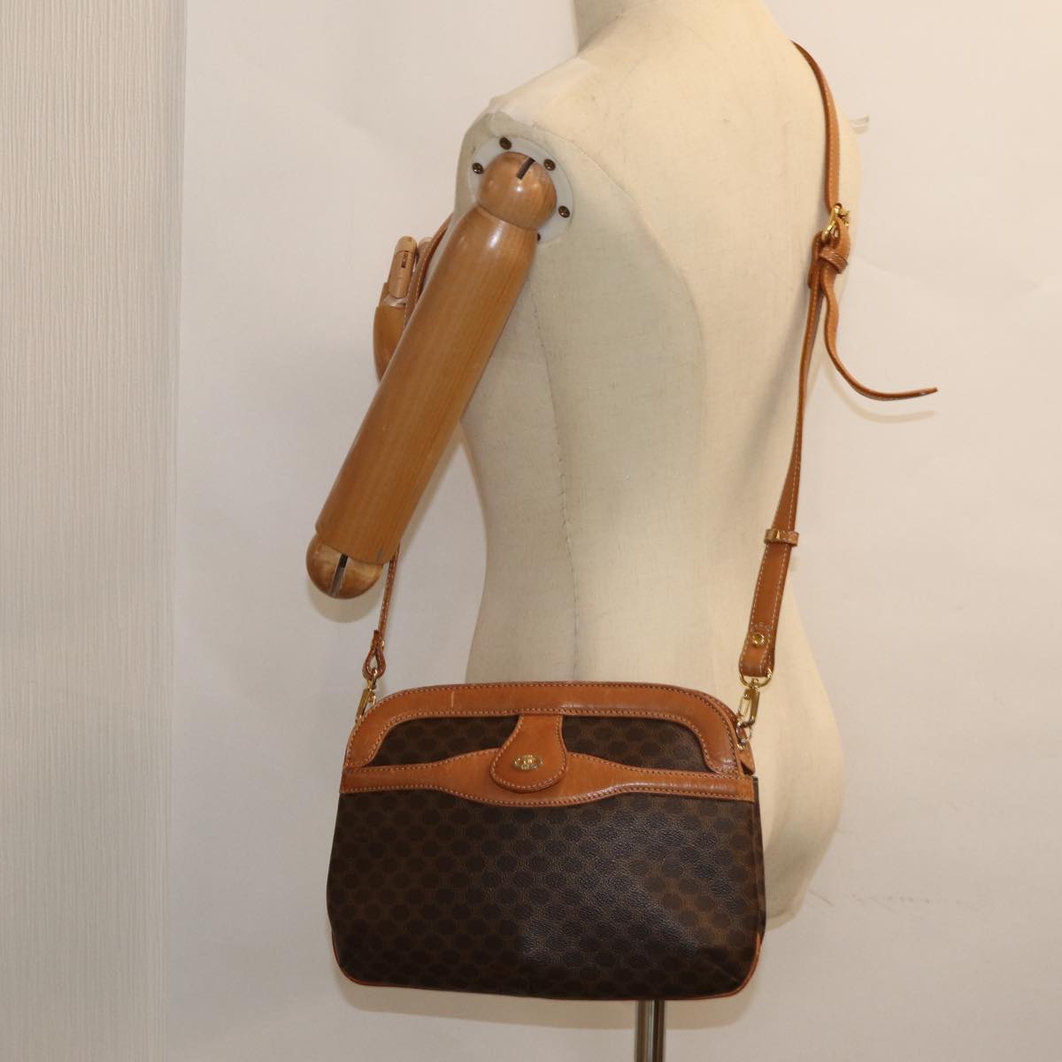 CELINE Macadam Canvas Shoulder Bag PVC Leather Brown Auth 79129