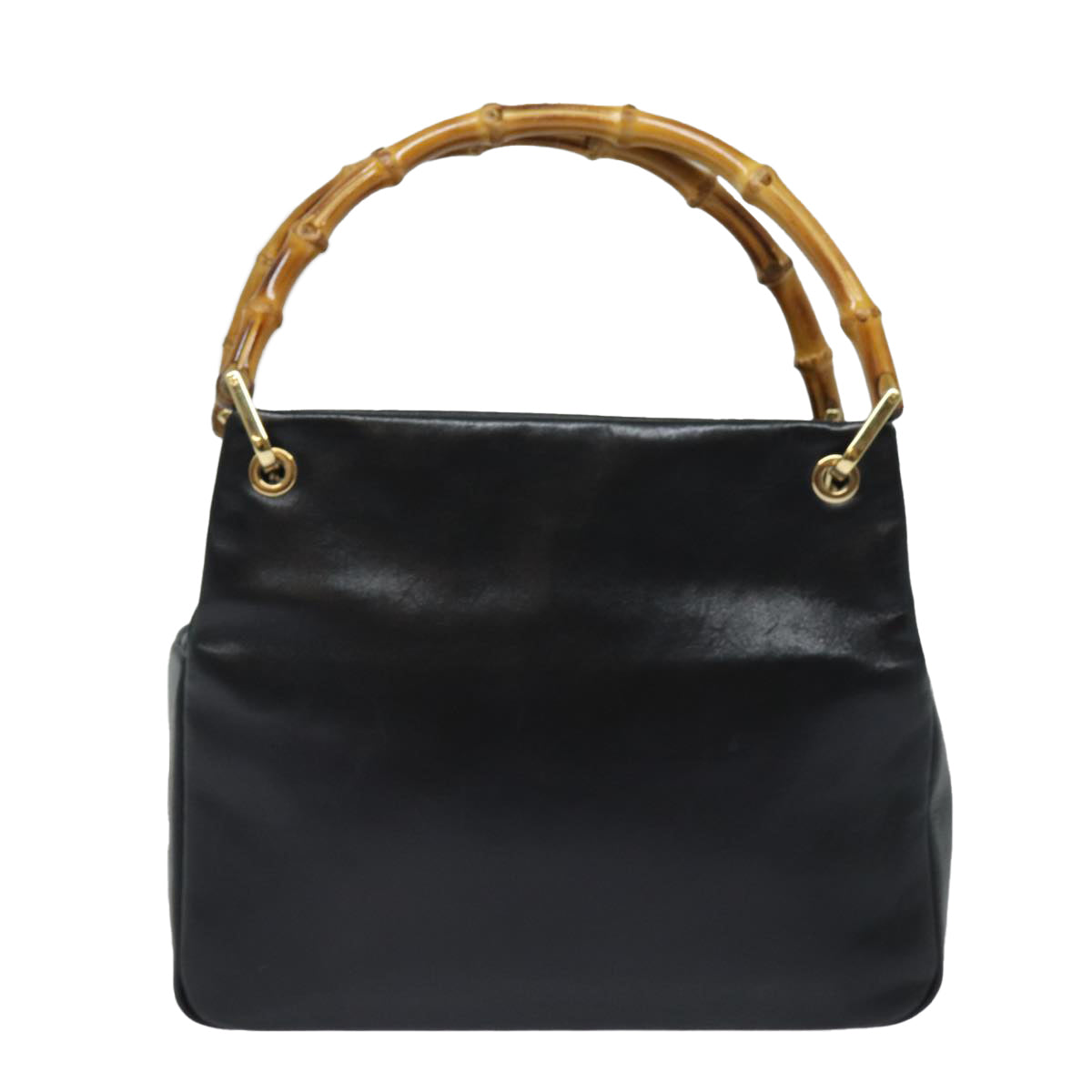 GUCCI Bamboo Hand Bag Leather Black Auth 79132