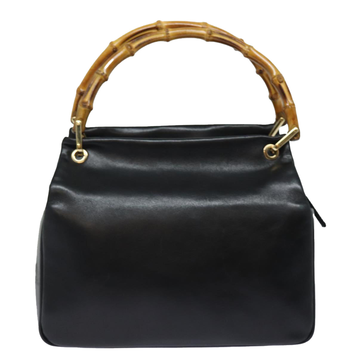 GUCCI Bamboo Hand Bag Leather Black Auth 79132