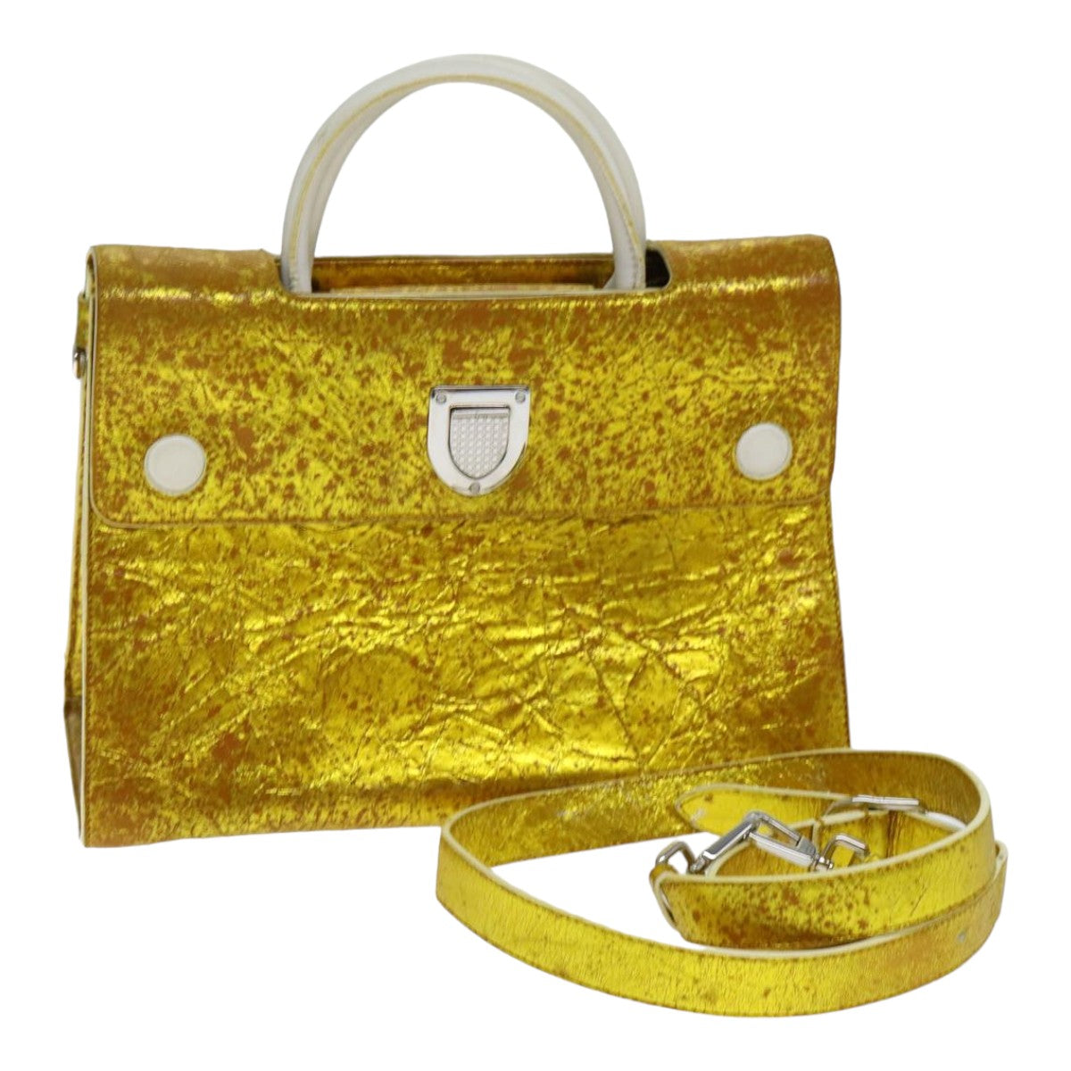 Christian Dior Hand Bag Leather 2way Gold Auth 79134