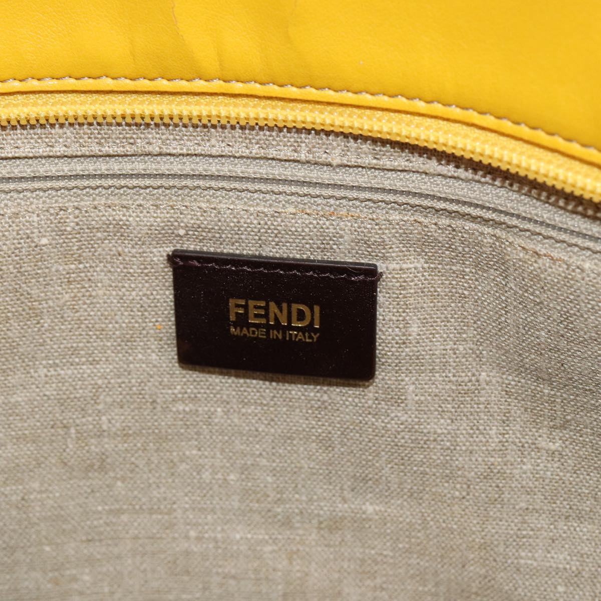 FENDI Hand Bag Raffia Beige Yellow Auth 79135