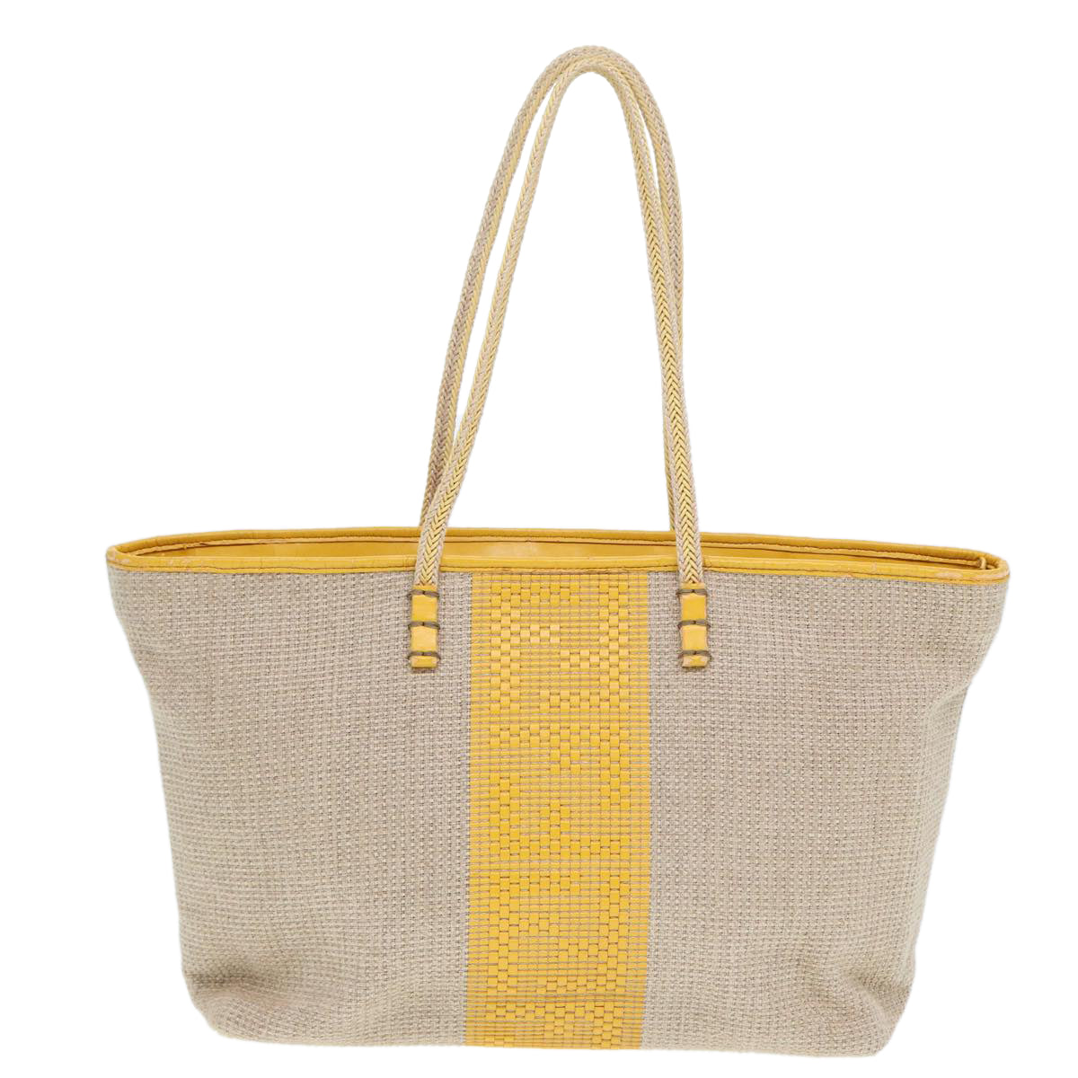 FENDI Hand Bag Raffia Beige Yellow Auth 79135