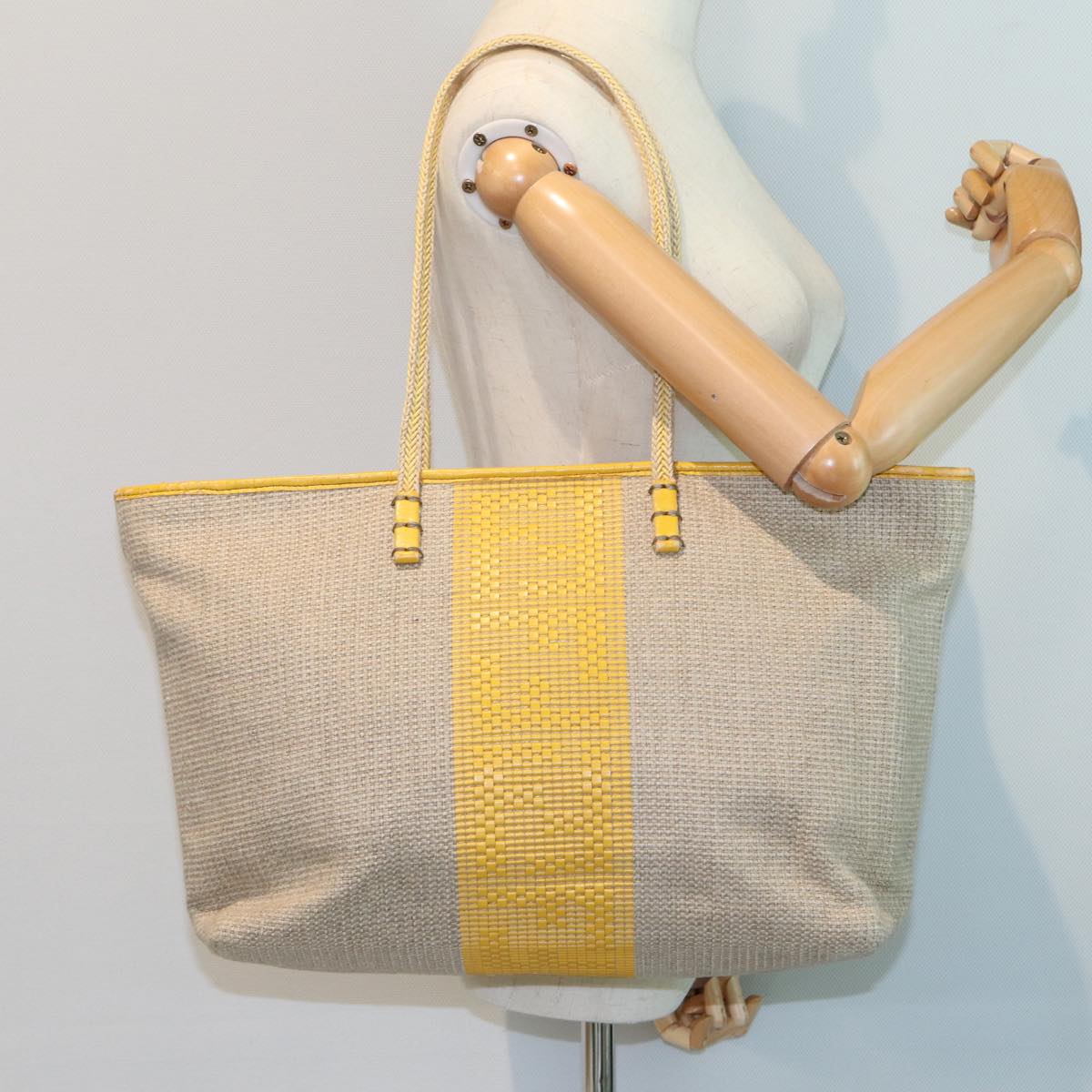 FENDI Hand Bag Raffia Beige Yellow Auth 79135