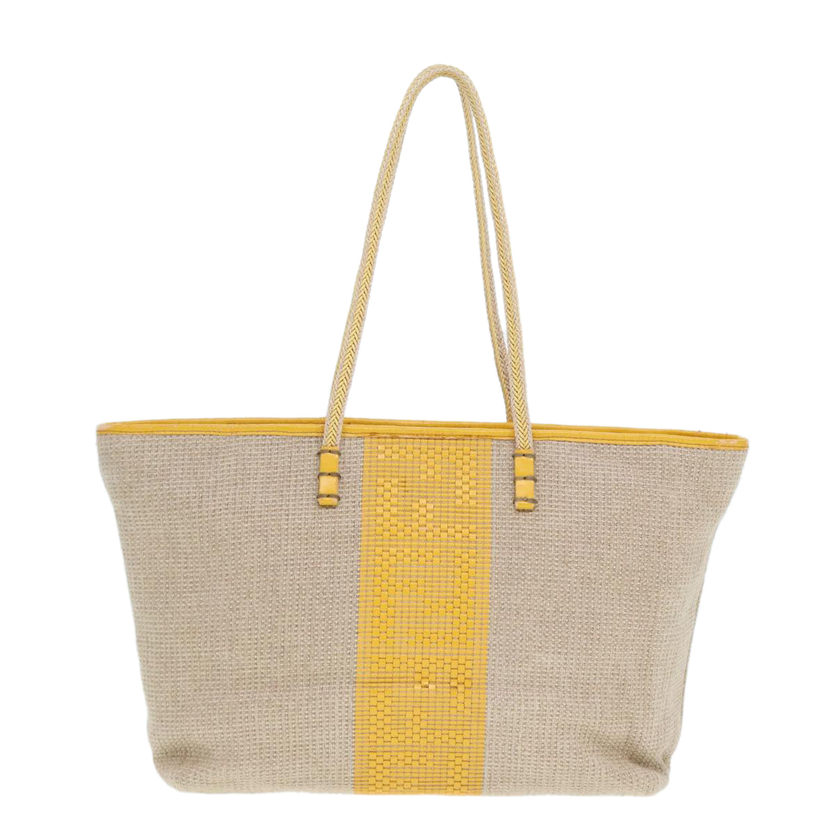 FENDI Hand Bag Raffia Beige Yellow Auth 79135