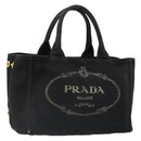 PRADA Canapa PM Hand Bag Canvas 2way Black Auth 79141-1