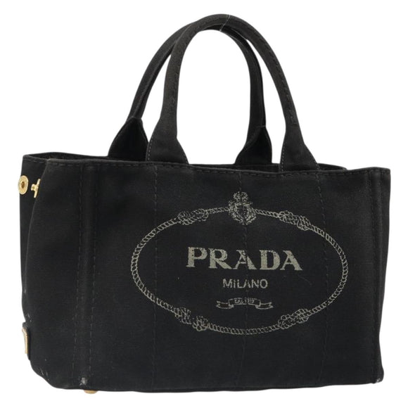 PRADA Canapa PM Hand Bag Canvas 2way Black Auth 79141