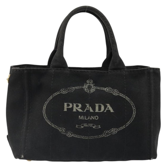 PRADA Canapa PM Hand Bag Canvas 2way Black Auth 79141