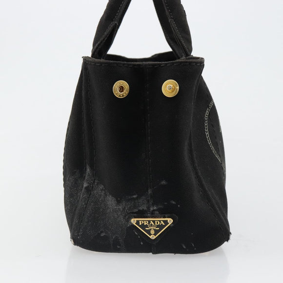 PRADA Canapa PM Hand Bag Canvas 2way Black Auth 79141