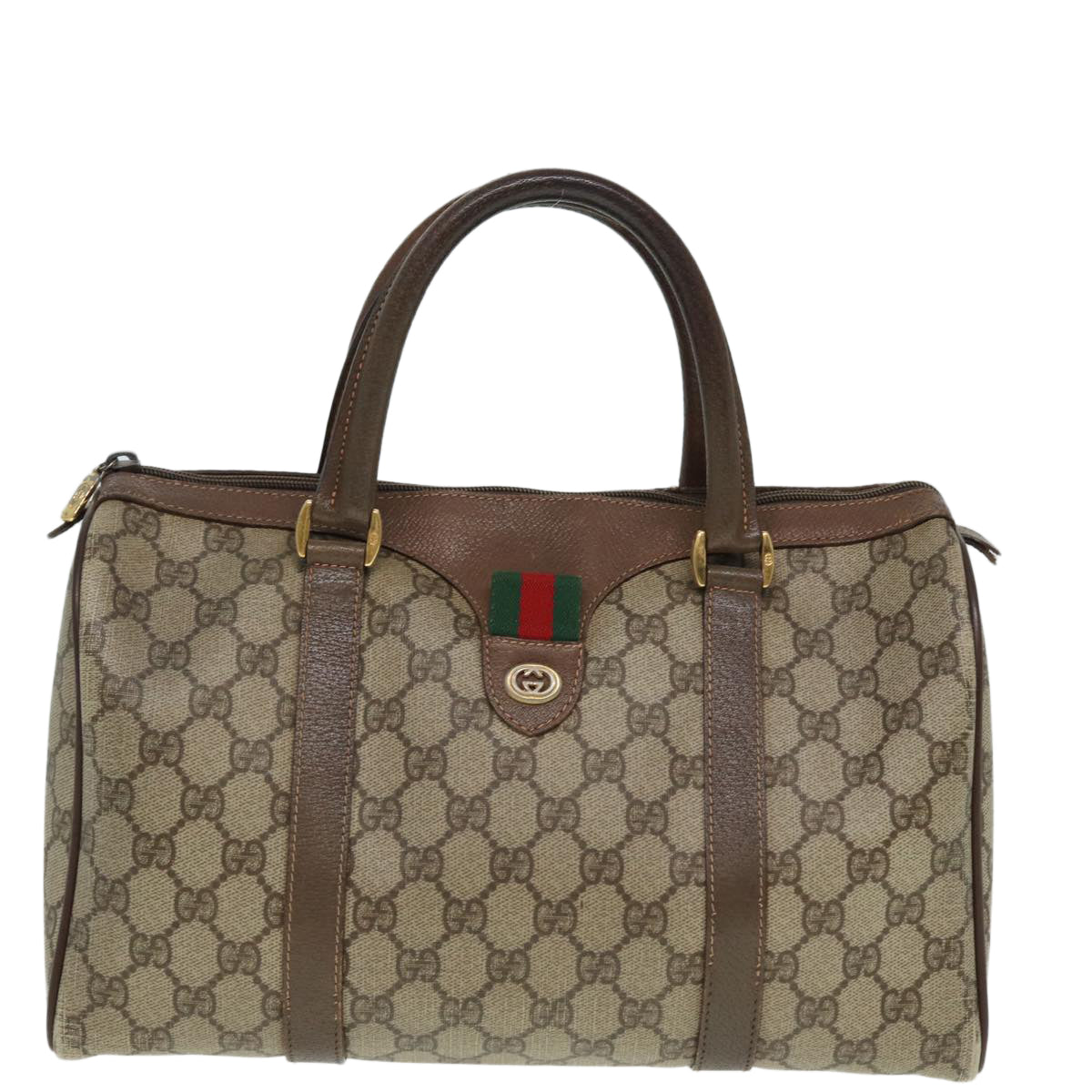 GUCCI GG Supreme Web Sherry Line Boston Bag PVC Beige Red 40 02 007 Auth 79159