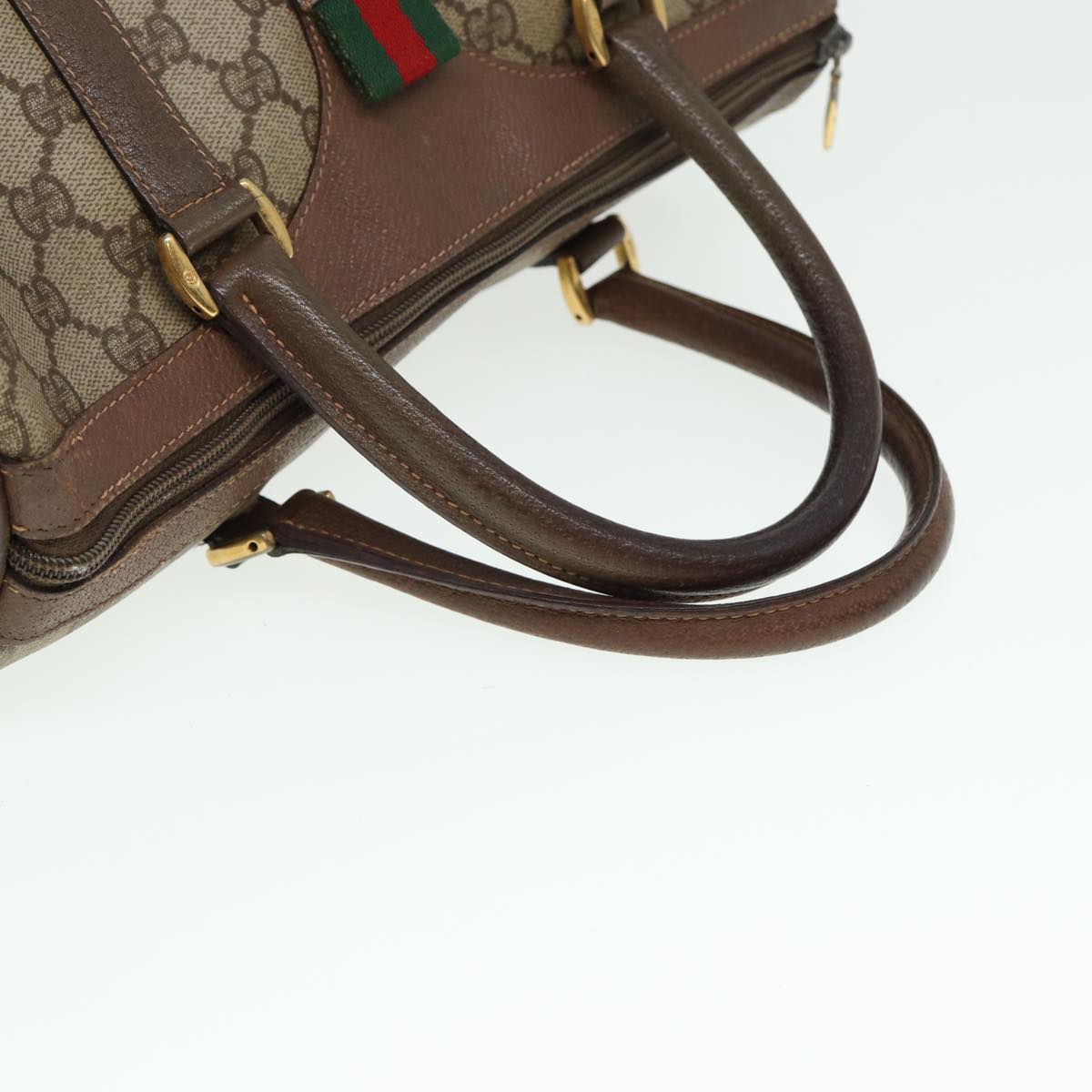 GUCCI GG Supreme Web Sherry Line Boston Bag PVC Beige Red 40 02 007 Auth 79159