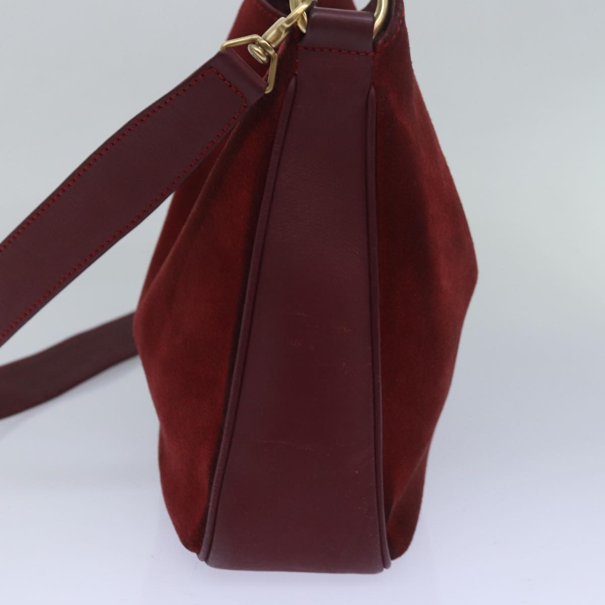 GUCCI Bamboo Hand Bag Suede 2way Red 001 1638 Auth 79161