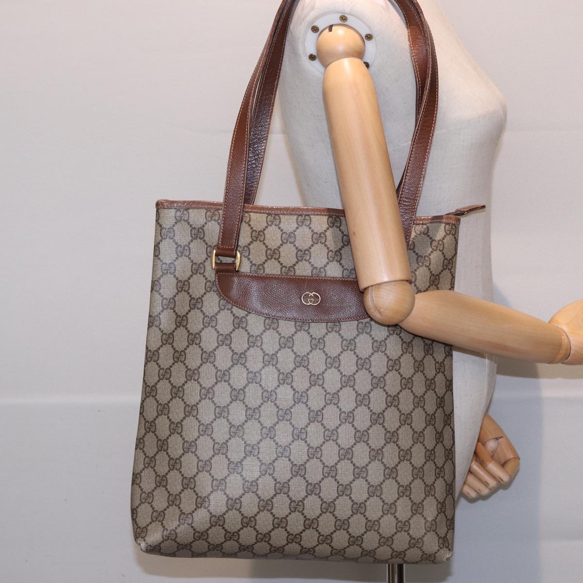 GUCCI GG Supreme Tote Bag PVC Leather Beige 002 123 6130 4021 Auth 79172