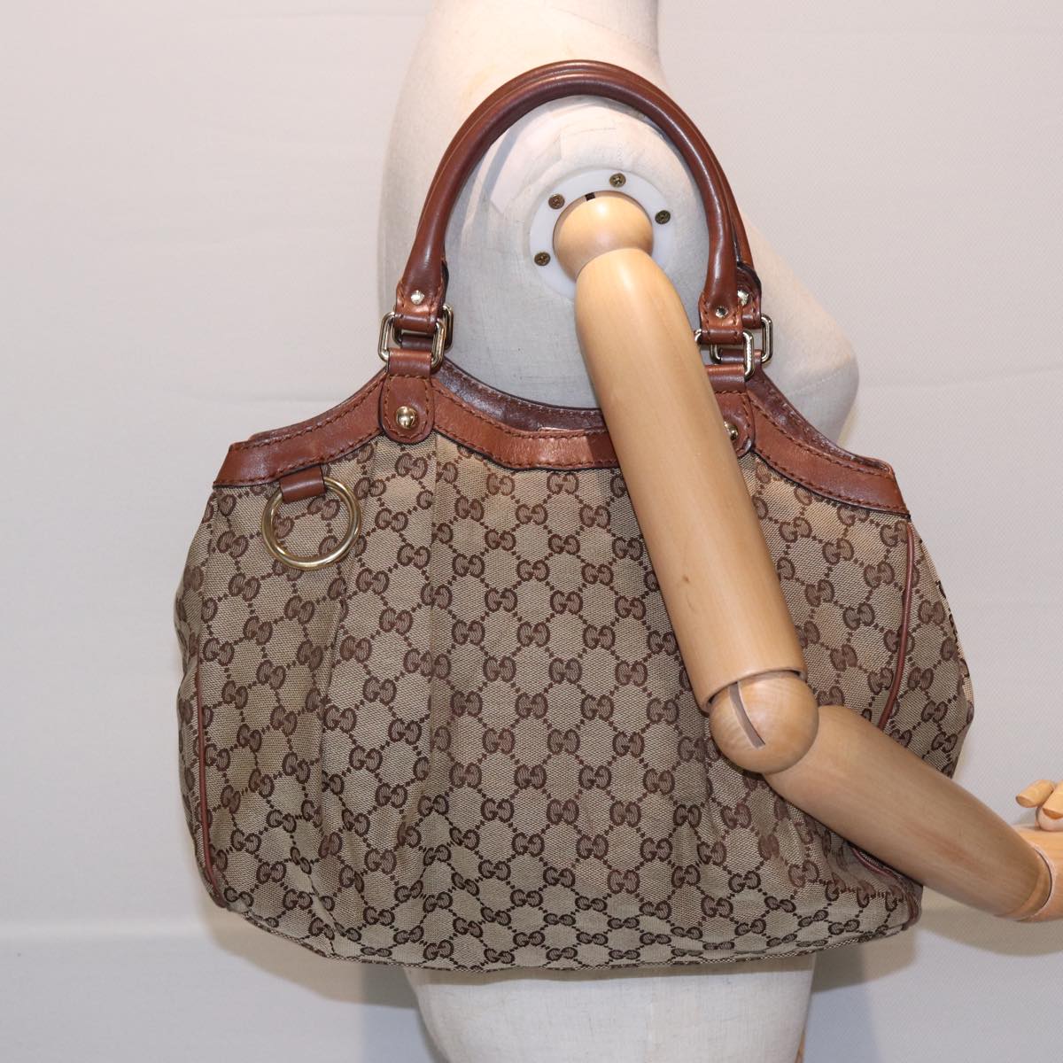 GUCCI GG Canvas Hand Bag Beige 211944 Auth 79175