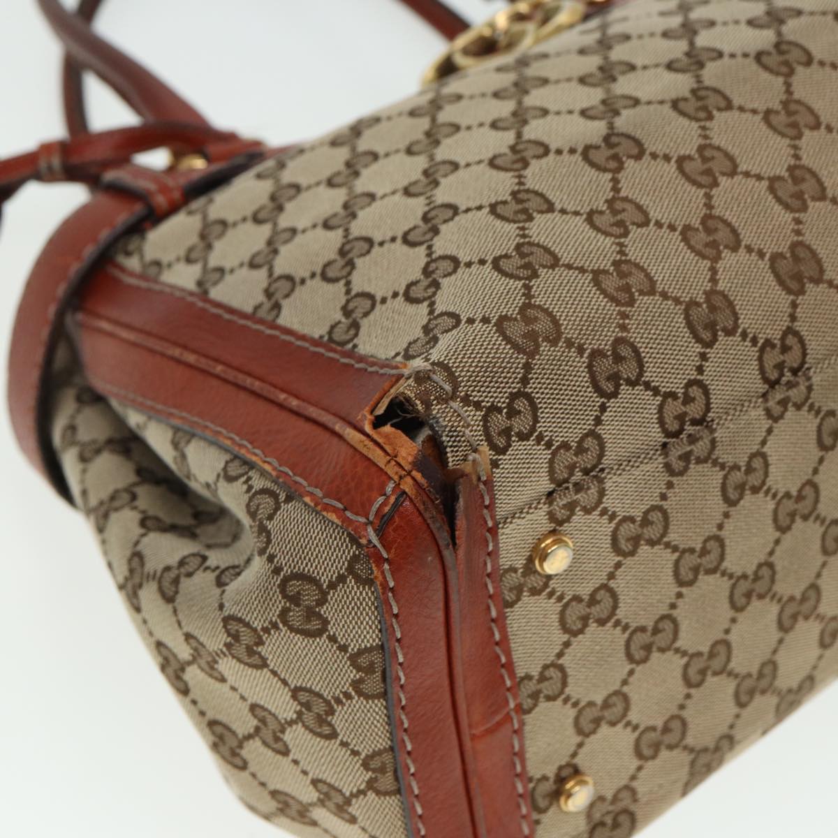 GUCCI GG Canvas Hand Bag Beige 247183 Auth 79179