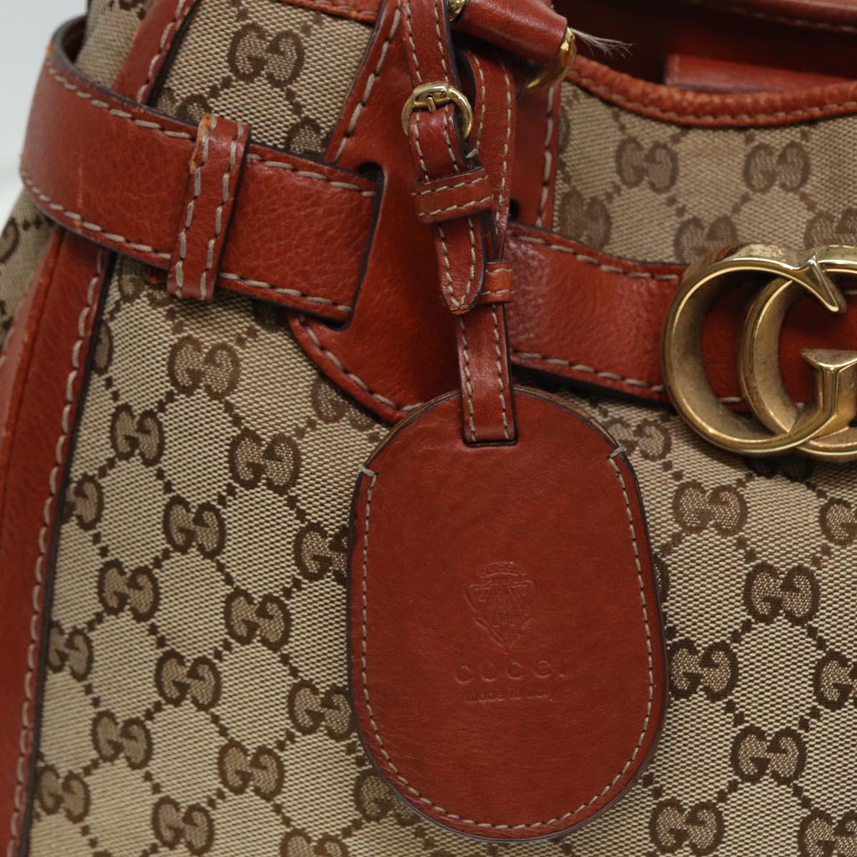 GUCCI GG Canvas Hand Bag Beige 247183 Auth 79179