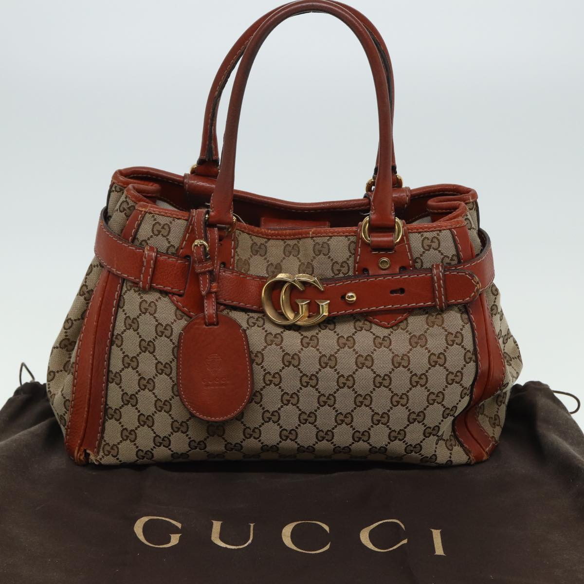 GUCCI GG Canvas Hand Bag Beige 247183 Auth 79179