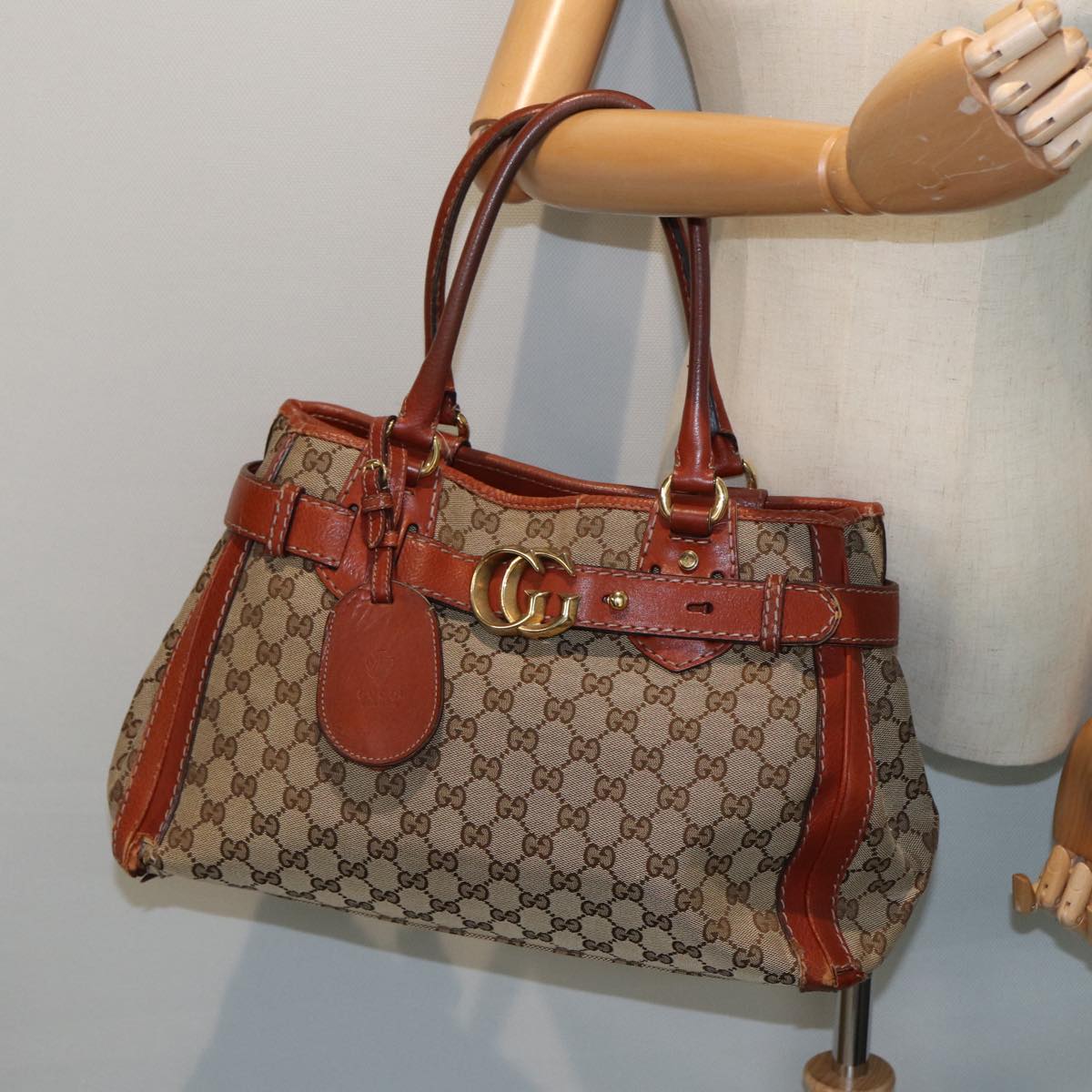 GUCCI GG Canvas Hand Bag Beige 247183 Auth 79179