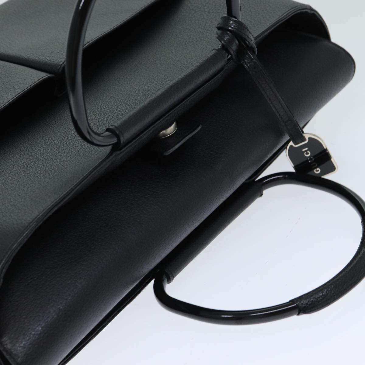 GUCCI Hand Bag Leather Black Auth 79182