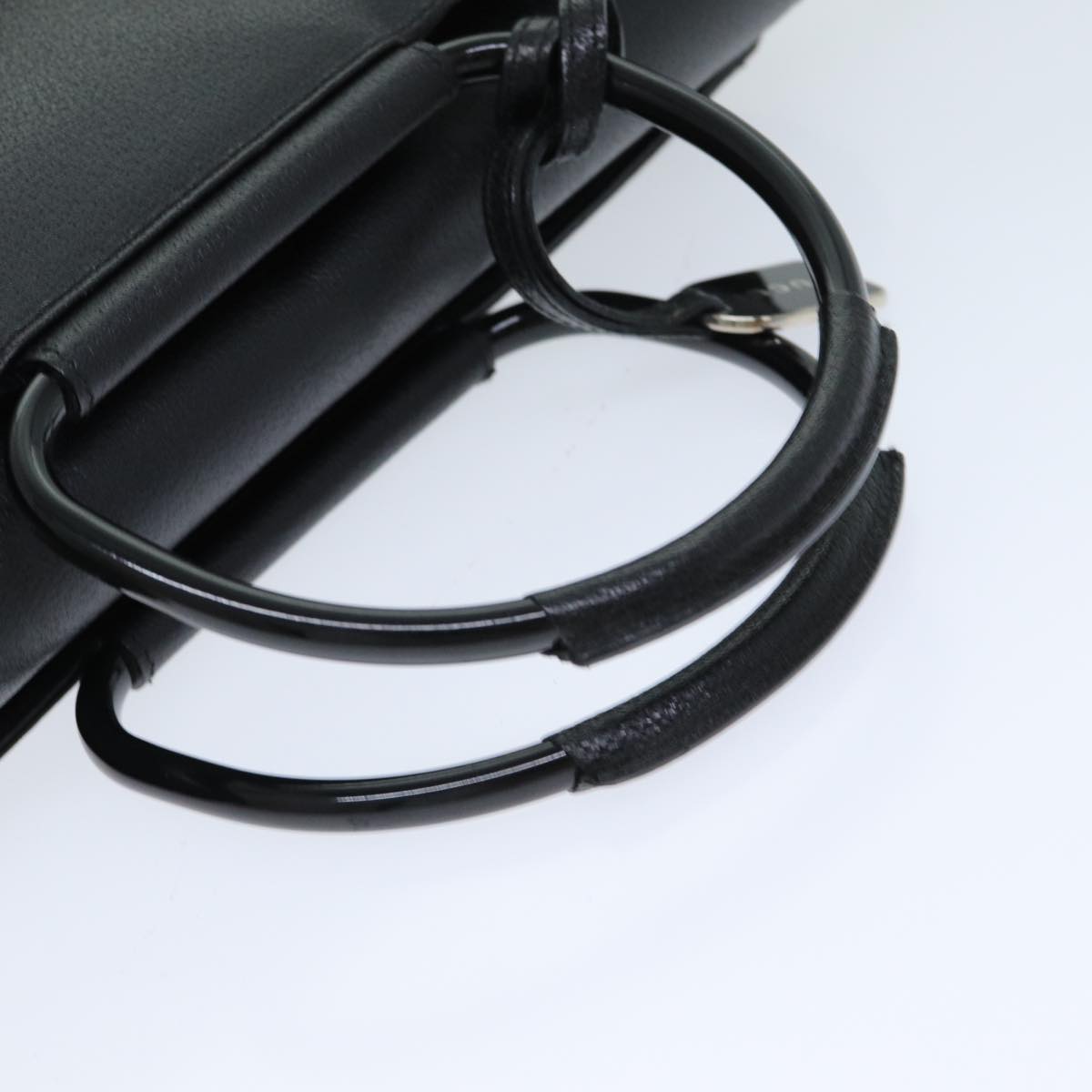 GUCCI Hand Bag Leather Black Auth 79182