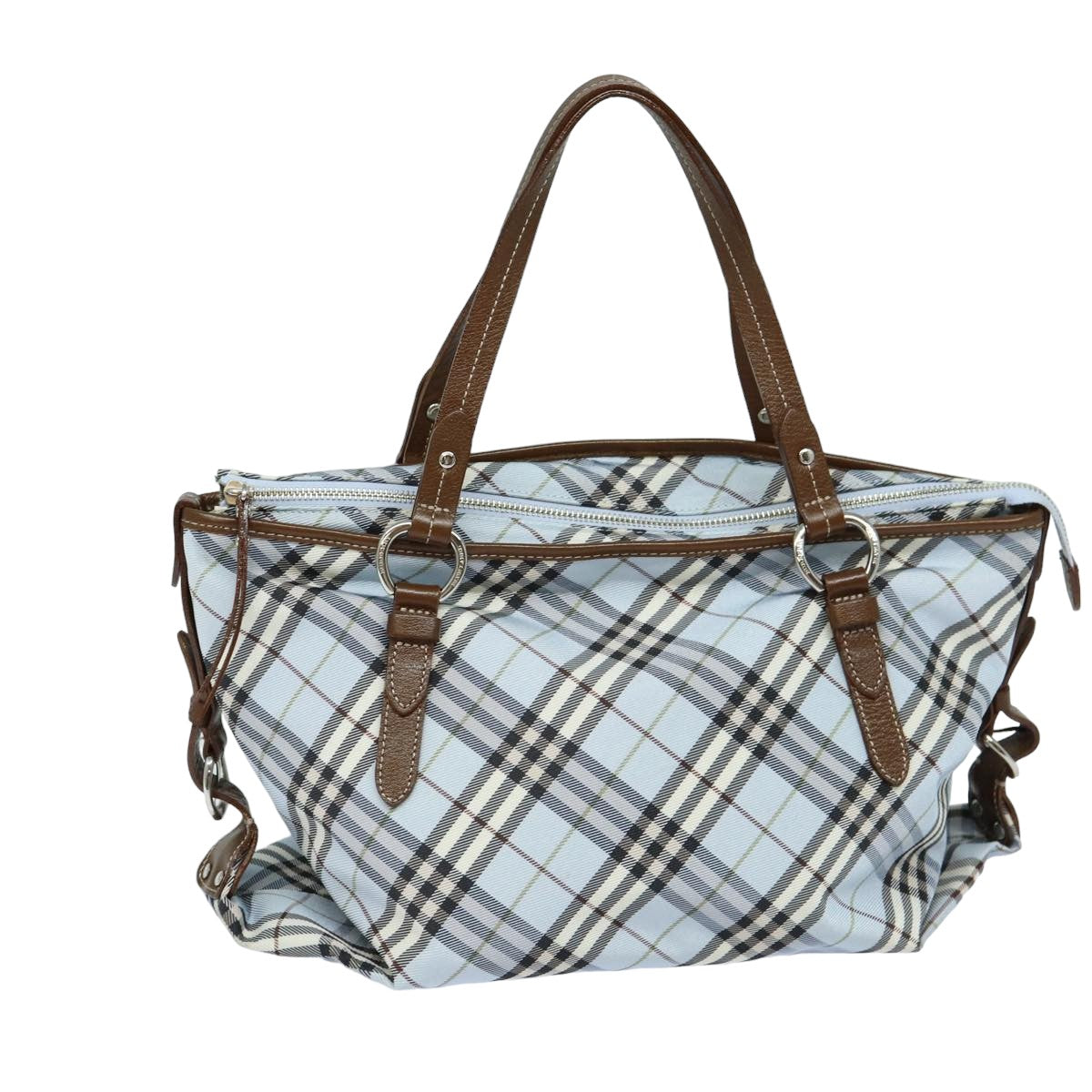 BURBERRY Nova Check Hand Bag Nylon Blue Brown Auth 79192