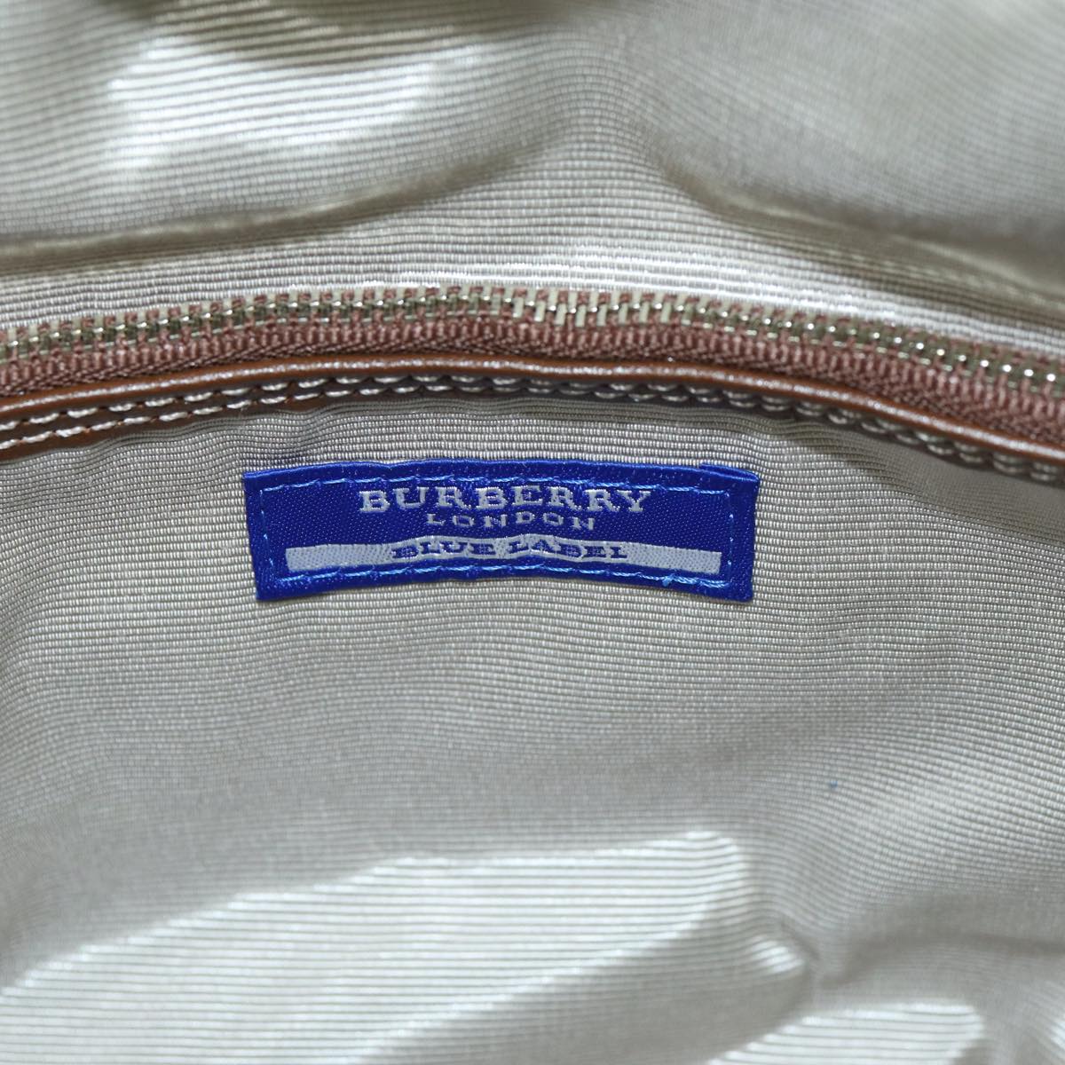 BURBERRY Nova Check Hand Bag Nylon Blue Brown Auth 79192