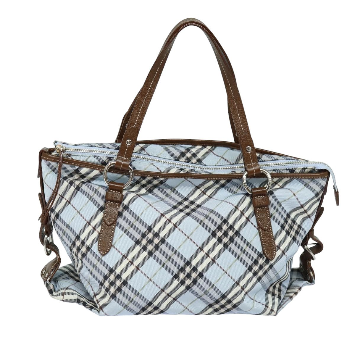 BURBERRY Nova Check Hand Bag Nylon Blue Brown Auth 79192