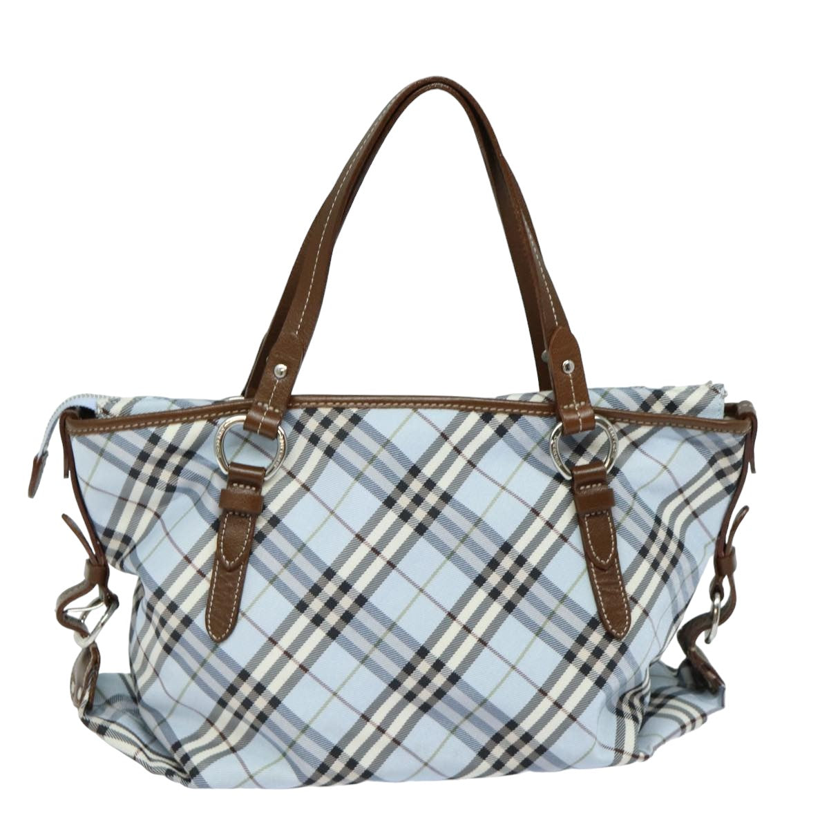 BURBERRY Nova Check Hand Bag Nylon Blue Brown Auth 79192 - 0