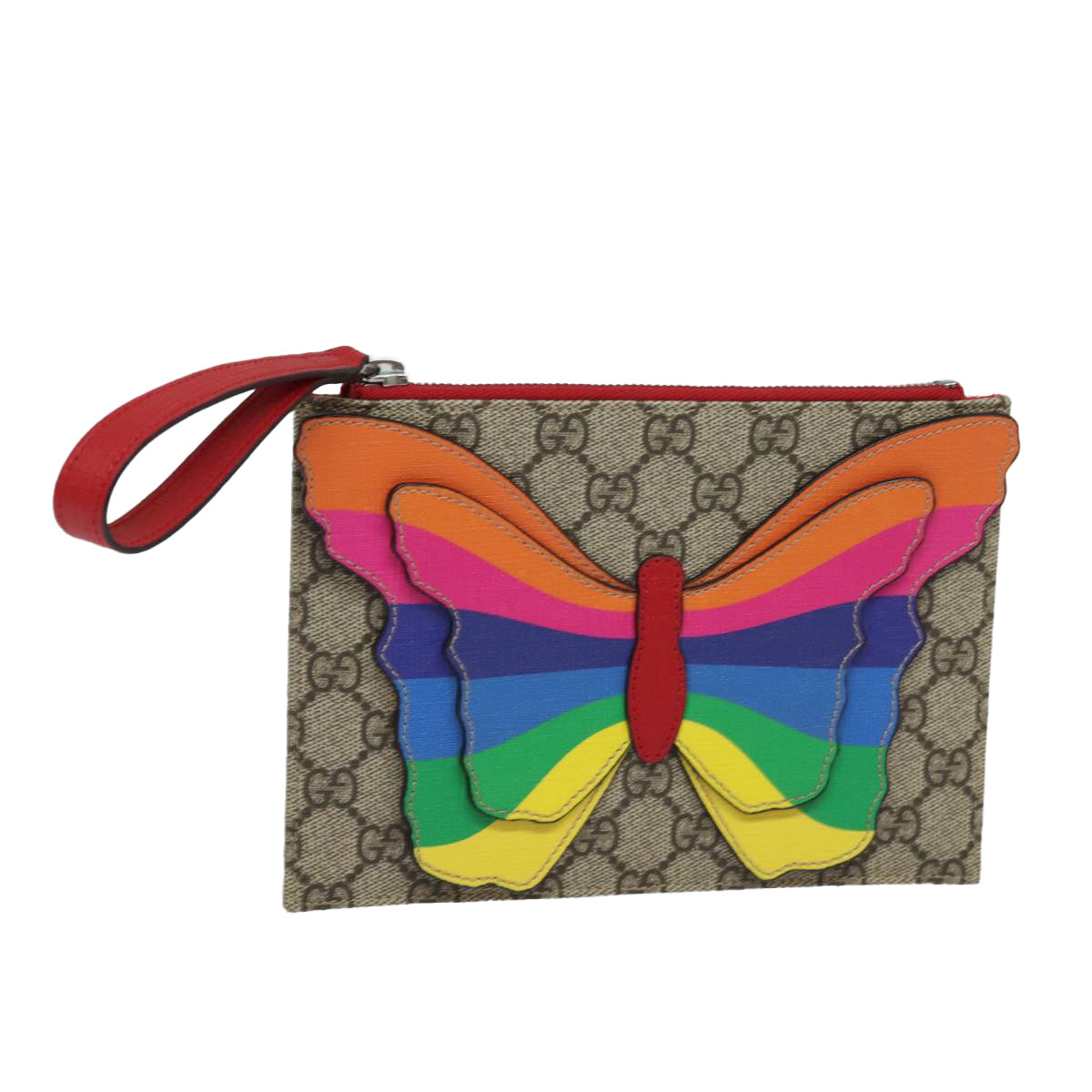 GUCCI GG Supreme Butterfly Clutch Bag PVC Beige 550781 Auth 79205