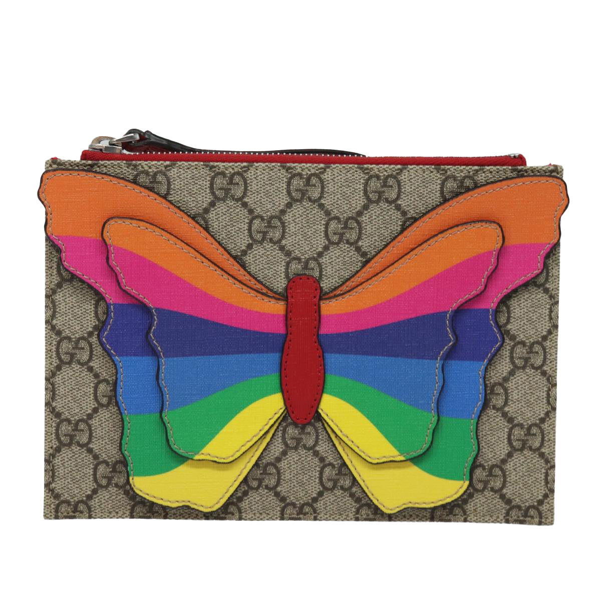 GUCCI GG Supreme Butterfly Clutch Bag PVC Beige 550781 Auth 79205