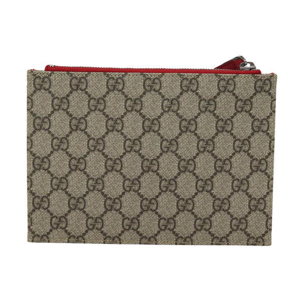 GUCCI GG Supreme Butterfly Clutch Bag PVC Beige 550781 Auth 79205V