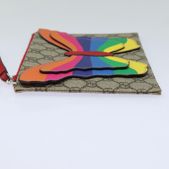 GUCCI GG Supreme Butterfly Clutch Bag PVC Beige 550781 Auth 79205V