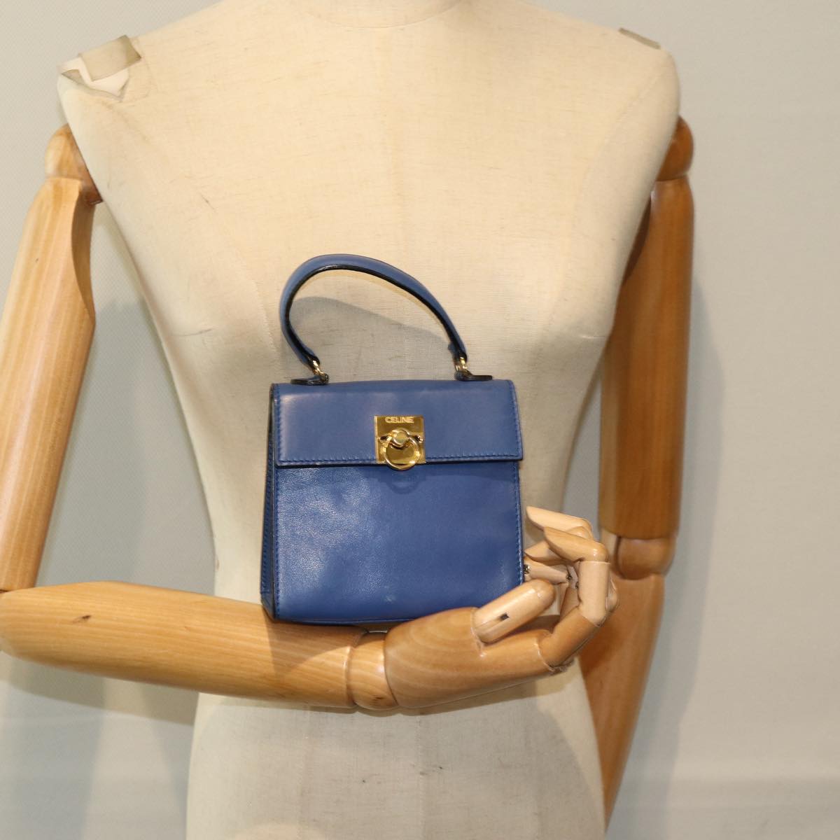 CELINE Hand Bag Leather Blue Auth 79208