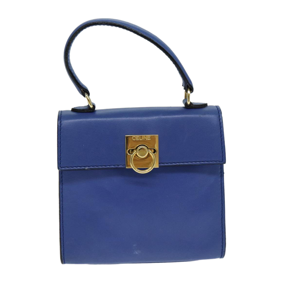 CELINE Hand Bag Leather Blue Auth 79208