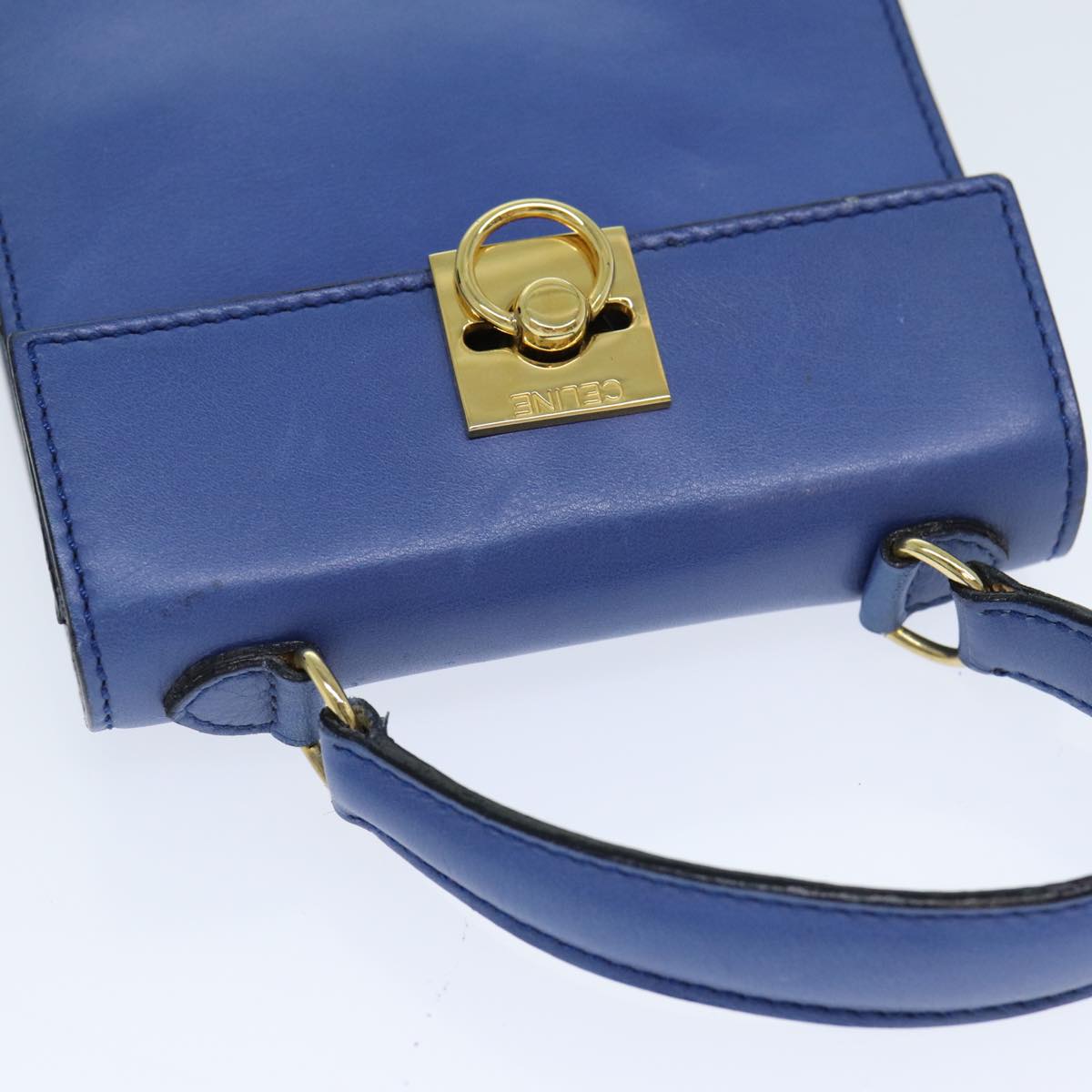 CELINE Hand Bag Leather Blue Auth 79208